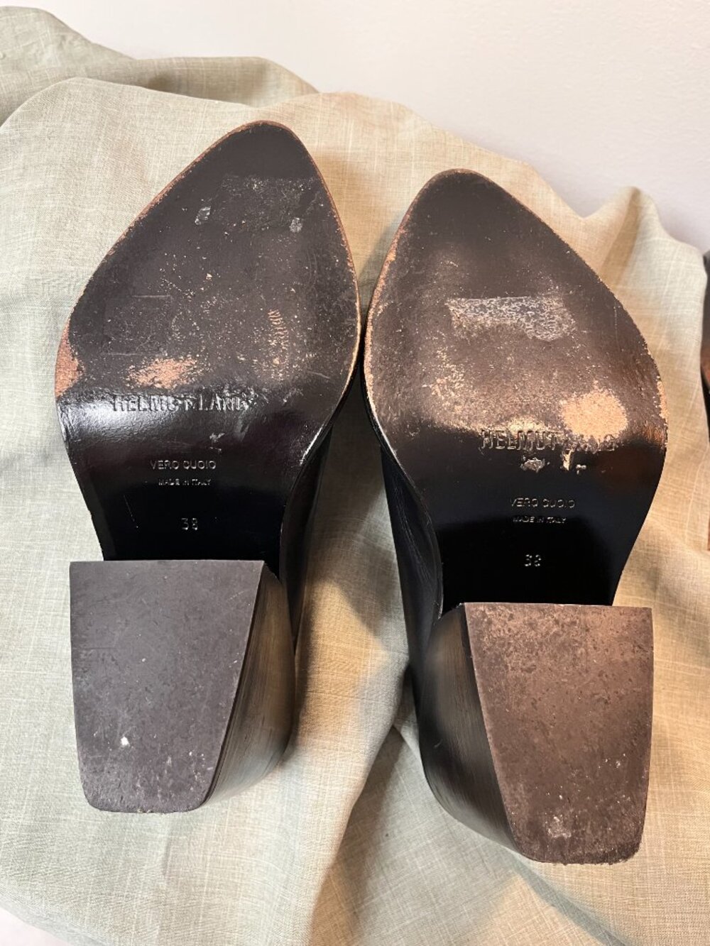 Helmut Lang Black Leather Architectural Block Heel Mules EU 38 - Picture 3 of 4